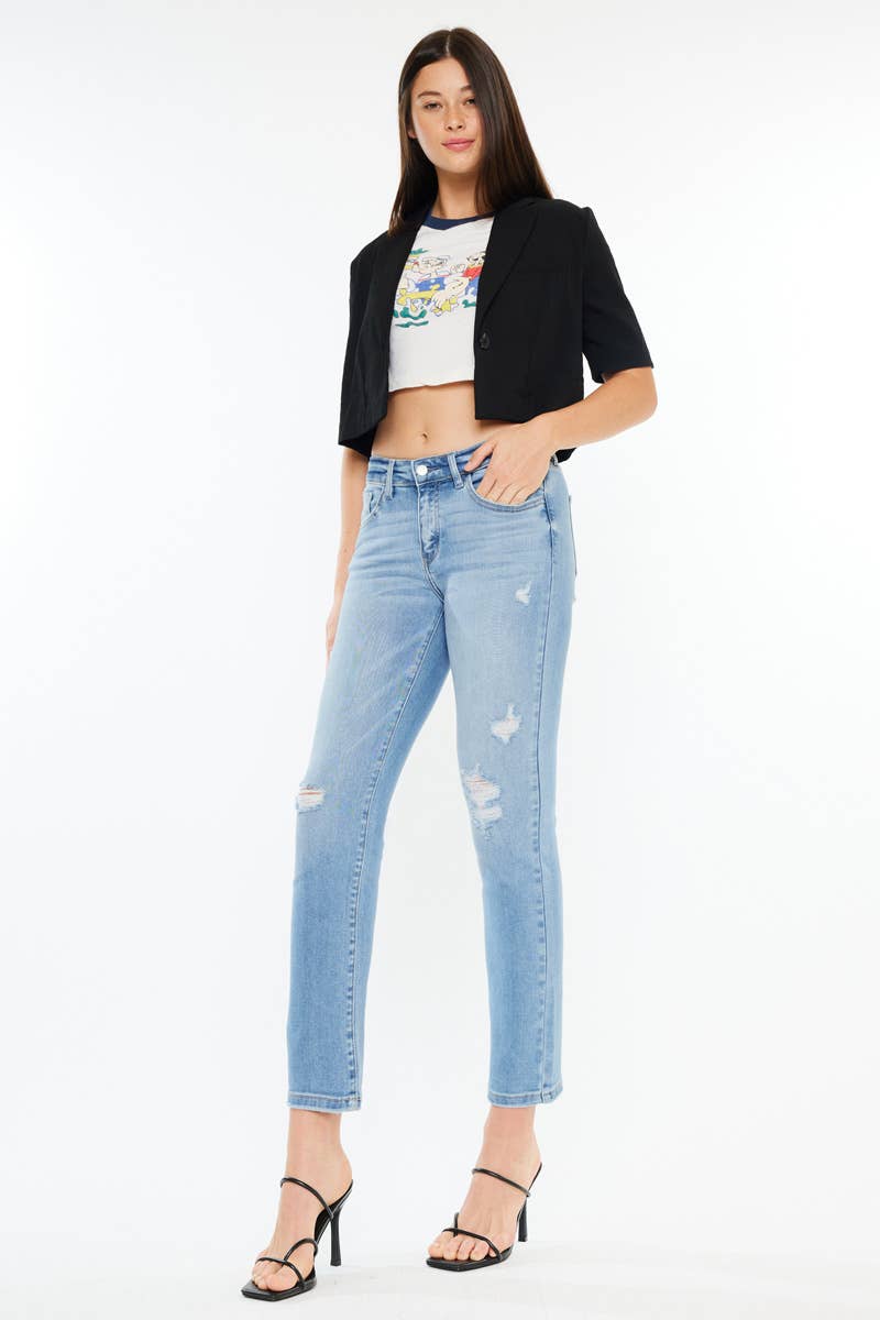 Mid Rise Slim Straight Medium Wash Jeans - Whimsical Details - ankle length, Jean, jeans, Medium wash, transition