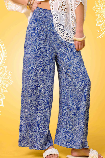 Boho Paisley Print Wide Leg Flowy Pants with Pockets - Whimsical Details - ["Flare pants","flouncy pants","pants","Spring"]