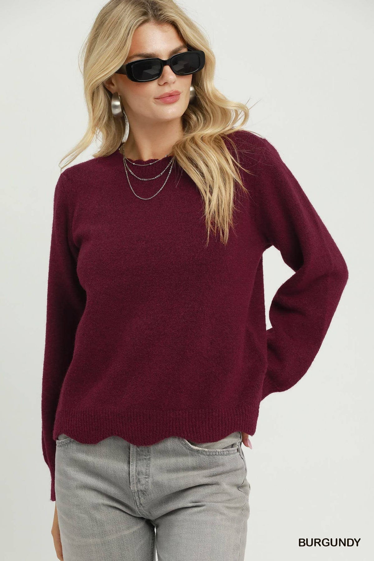 Soft Knit Scallop Hem Sweater