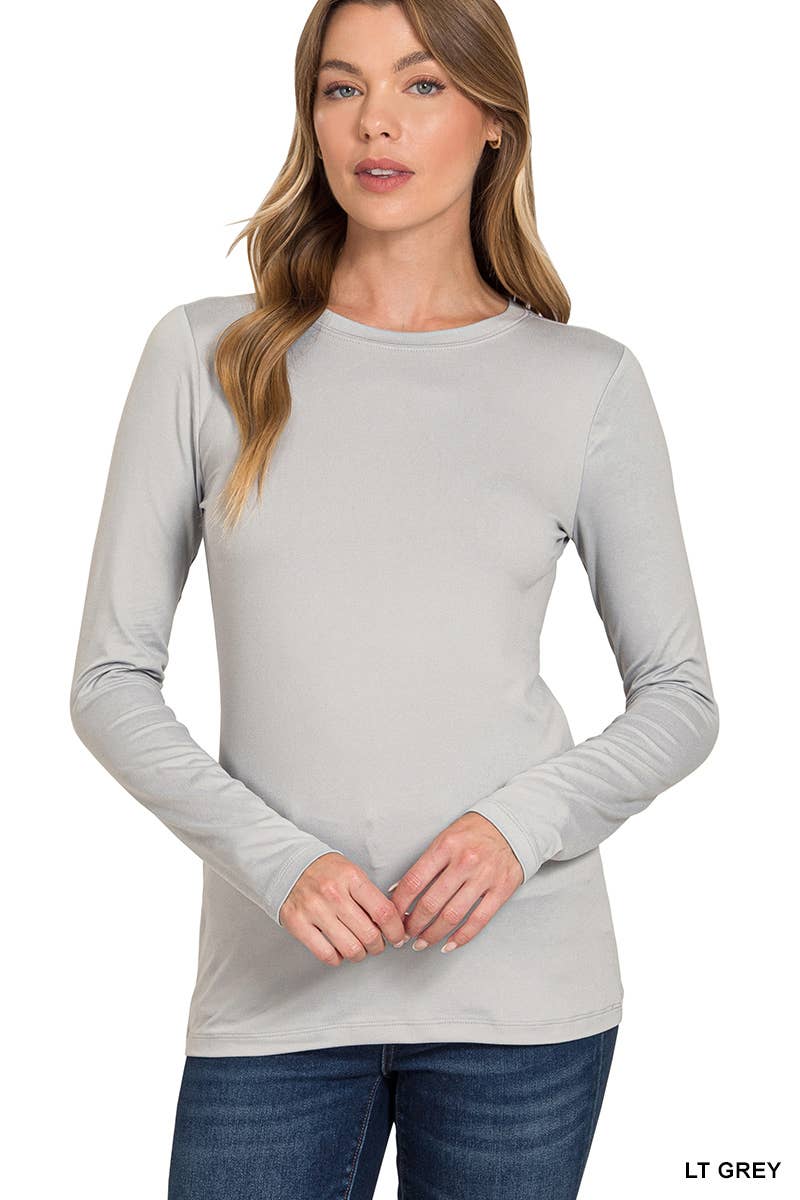 Brushed Microfiber Long Sleeve Round Neck Tee