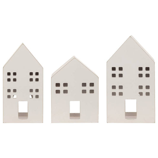 Winter White Houses Set of 3 - Whimsical Details - ["house","tabletop decor"]
