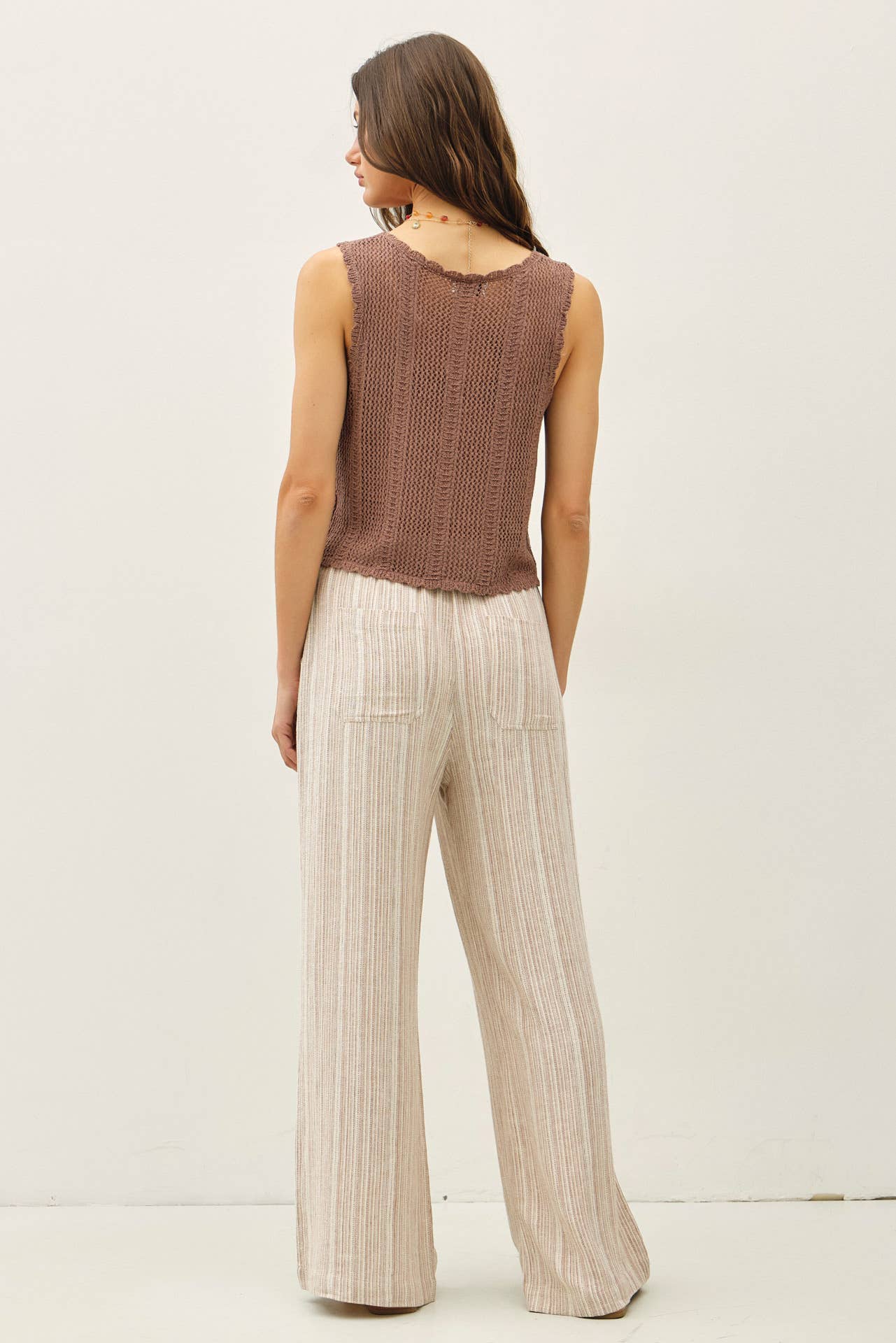 29" INSEAM STRIPED LINEN WIDE LEG PANTS - Whimsical Details - ["flouncy pants","green pants","linen pants","pants","stripe","striped","stripes","sweat pants"]