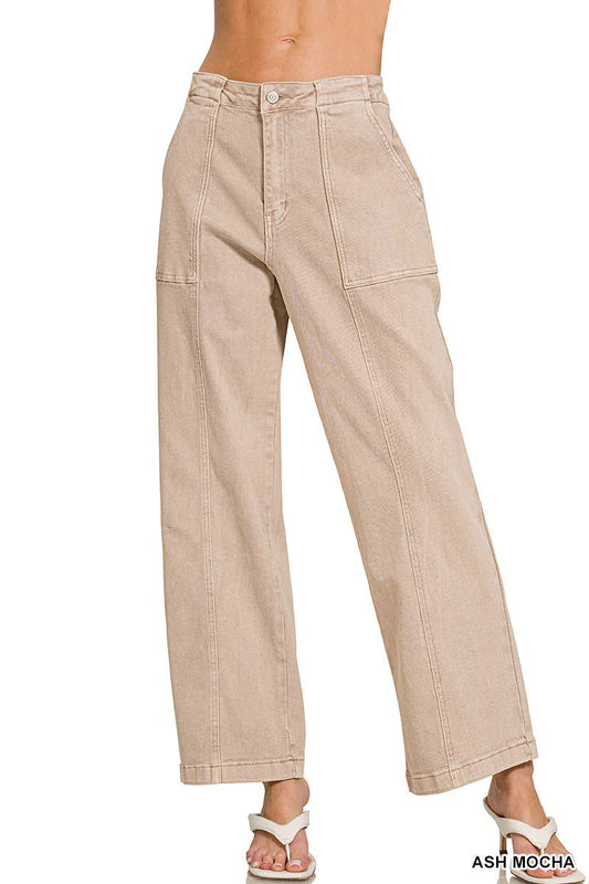 High Rise Utility Pocket Color Denim Pants