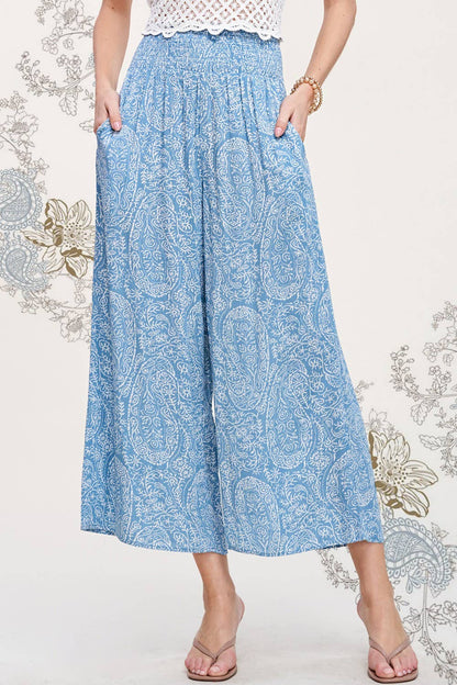 Boho Paisley Print Wide Leg Flowy Pants with Pockets - Whimsical Details - ["Flare pants","flouncy pants","pants","Spring"]