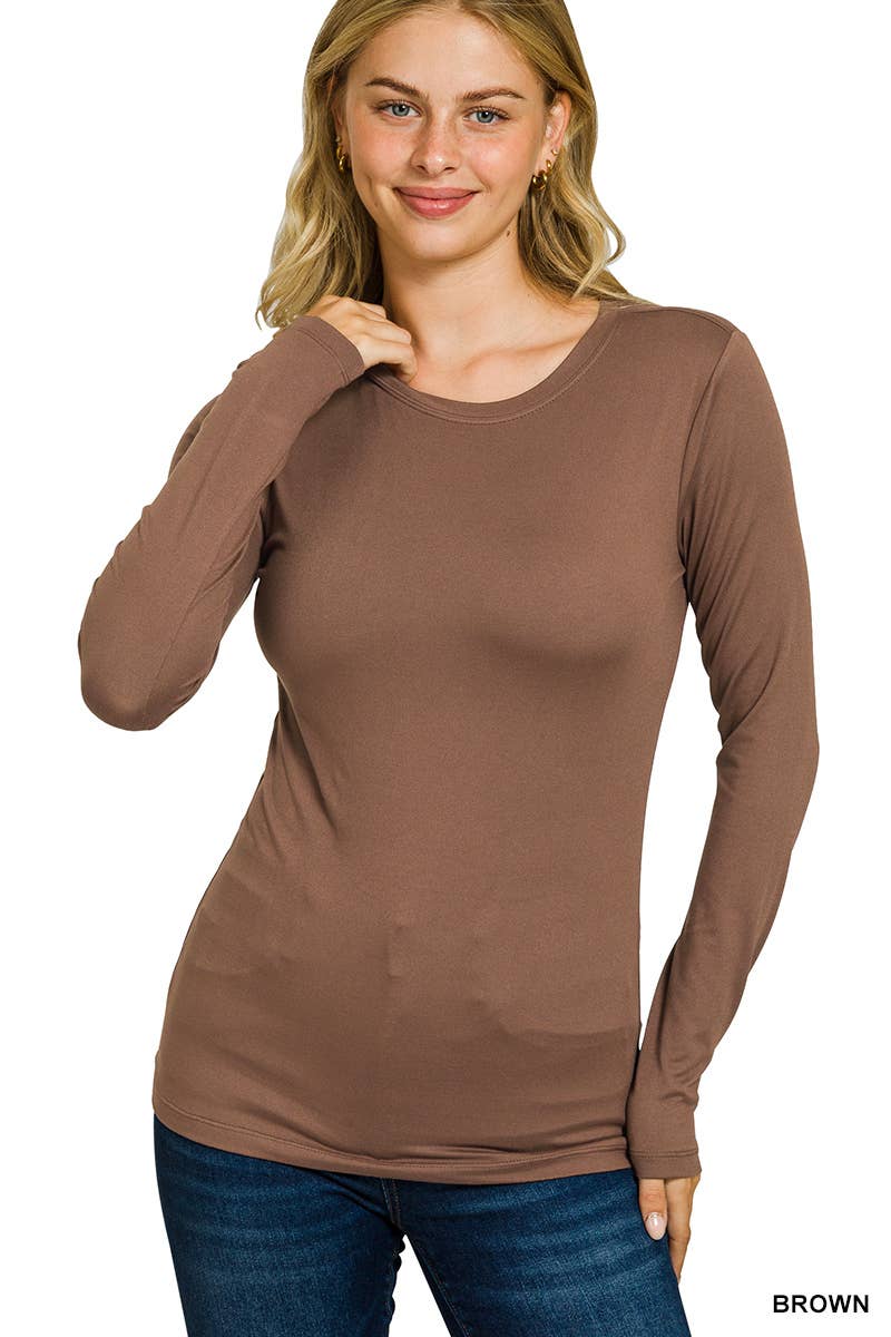 Brushed Microfiber Long Sleeve Round Neck Tee