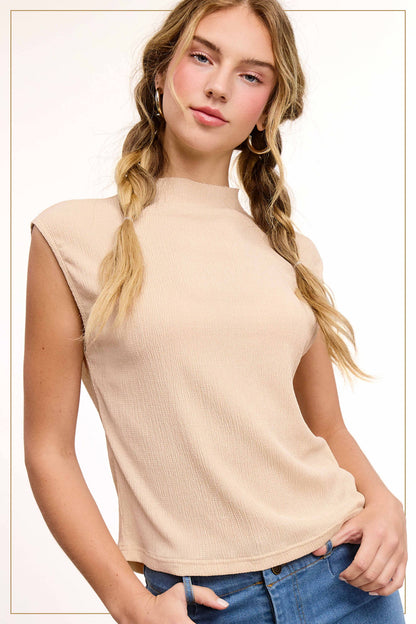 Stretchy Crinkled Fabric Sleeveless Tank Top