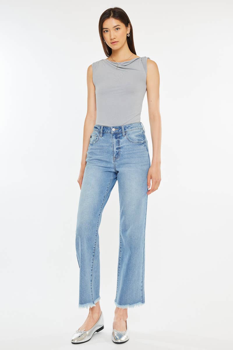 High Rise Slim Wide Leg Medium Wash Jeans