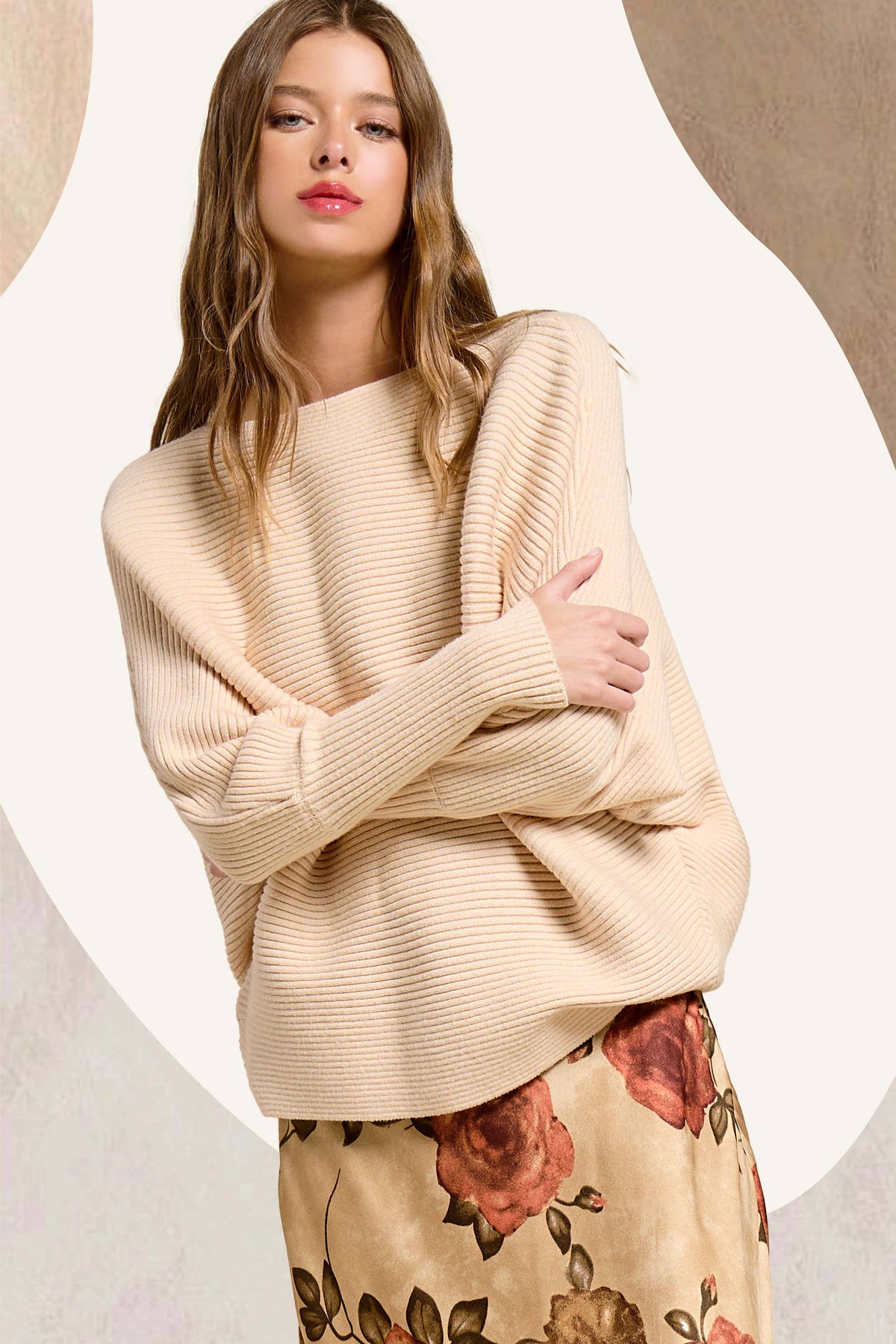 Slouchy Fit Bubble Sleeve Boat Neck Sweater