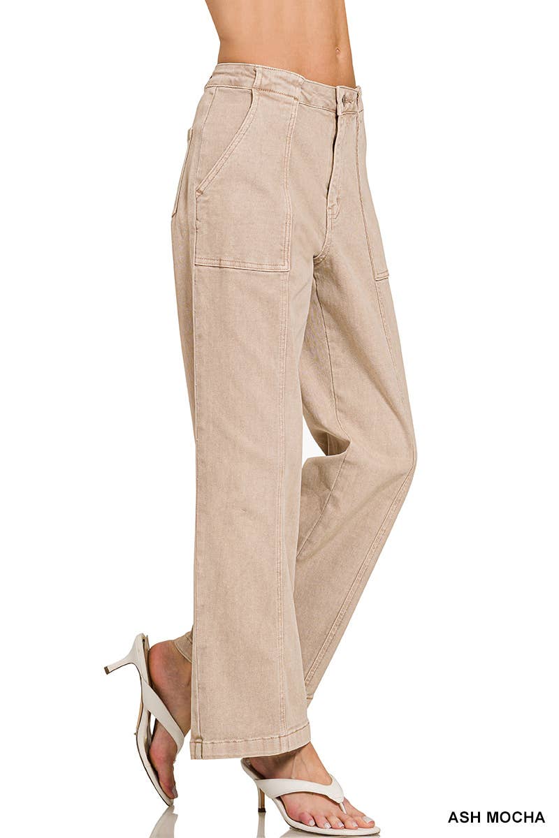 High Rise Utility Pocket Color Denim Pants