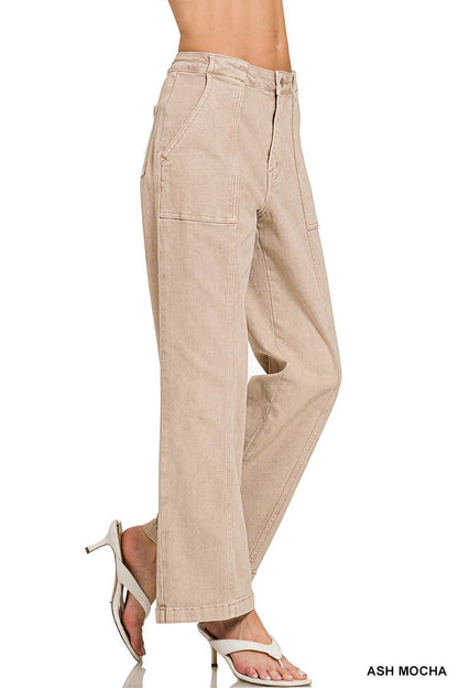 High Rise Utility Pocket Color Denim Pants