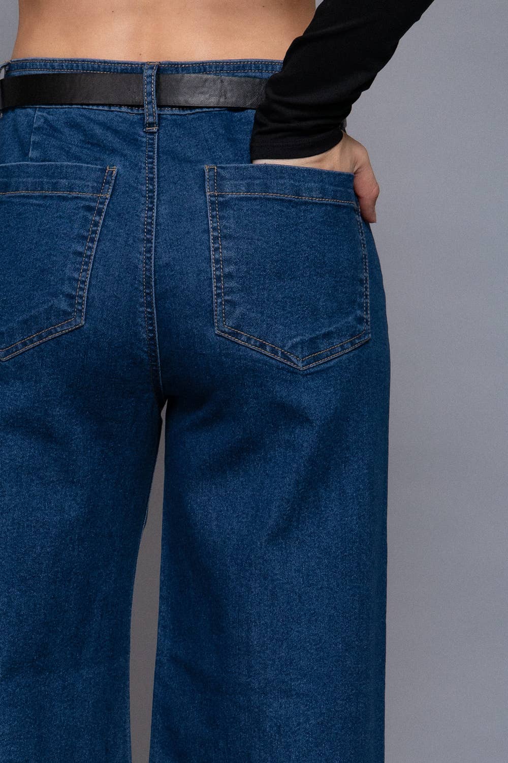 Belted Relaxed Leg Stretch Denim Pants - Whimsical Details - ["Baggy Jeans","denim","jeans","pants","slack"]
