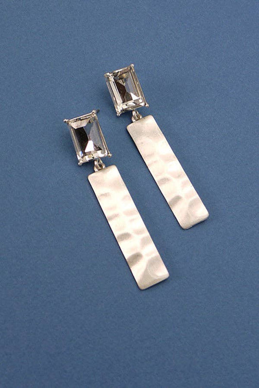 Amie Hammered Rectangle Rhinestone Earrings