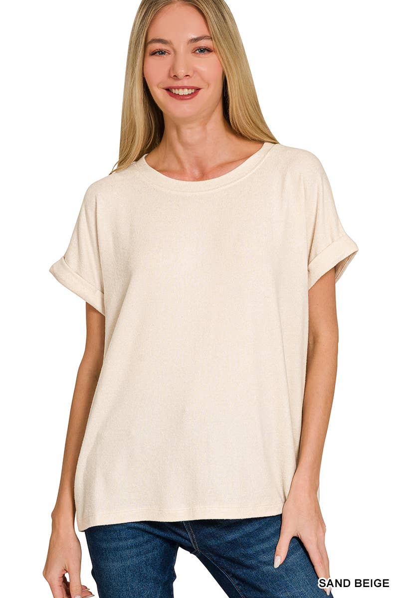 Soft Melange Short Sleeve Round Neck Top