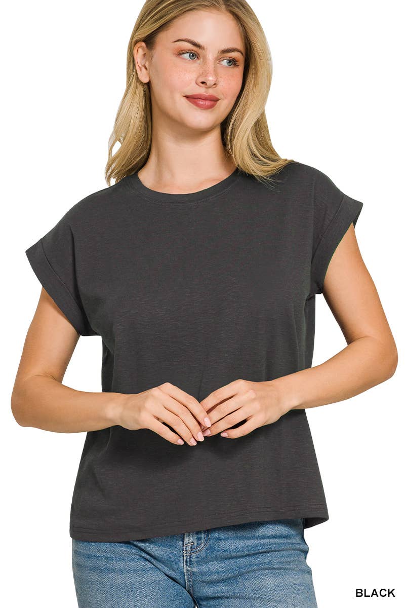 Cotton Modal Slub Rolled Sleeve Tee