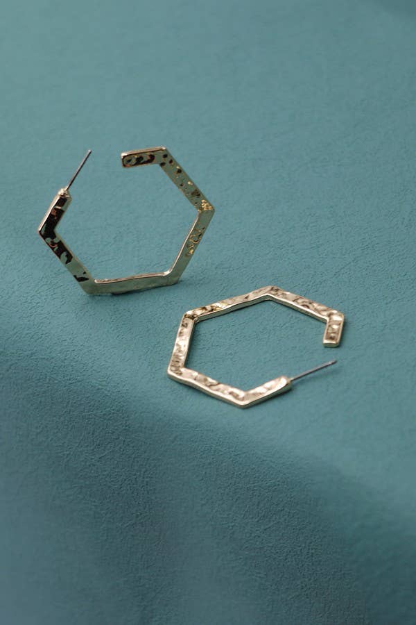 Jennifer Hammered Hexagon Hoop Eearrings
