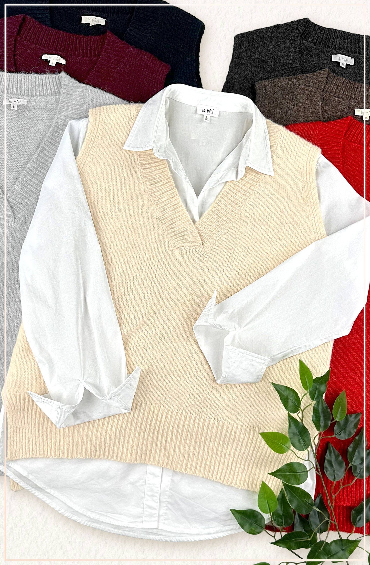Oversized Soft Knit Sweater Vest with Side Slit - Whimsical Details - ["black sweater","sweater","Sweater Vest","v neck","vest"]
