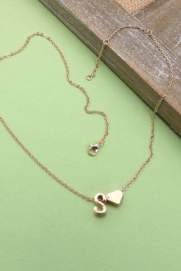 Brass Monogram Initial Heart Necklace