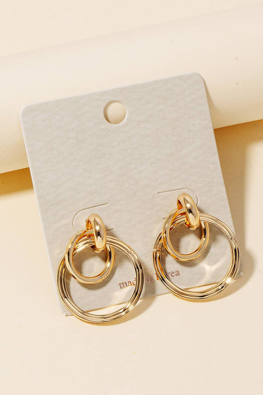 Interlinked Textured Hoop Dangle Stud Earrings