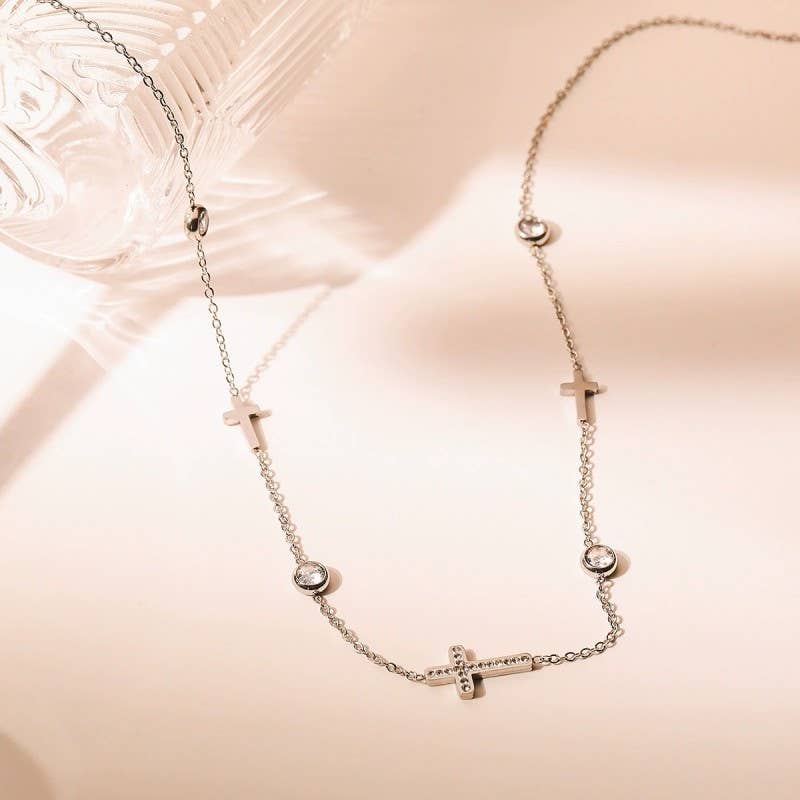 Jodi Rhinestone and Cross Necklace