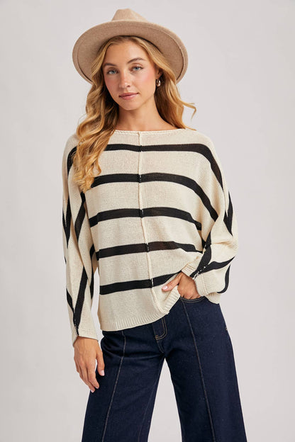 SHEER STRIPED OVERSIZE KNIT PULLOVER