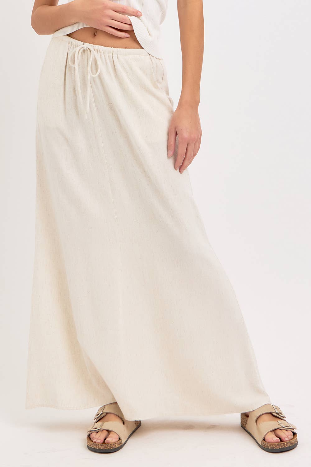 LINEN PULLOVER MAXI SKIRT - Whimsical Details - ["linen","Linen Dress","midi skirt","oatmeal","skirt"]