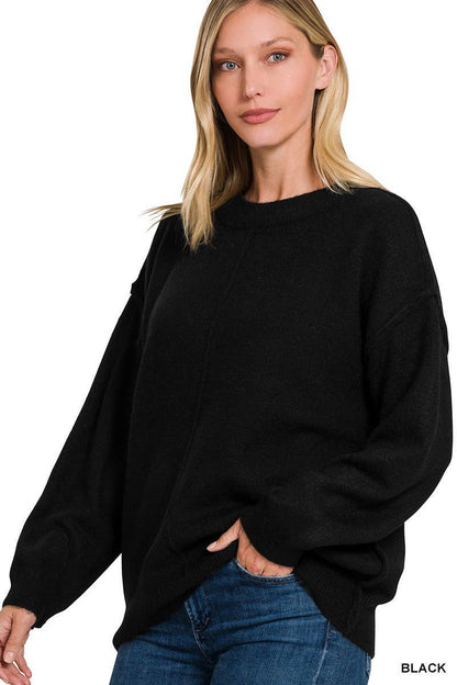 Garment Dyed Front Seam Round-neck Sweater