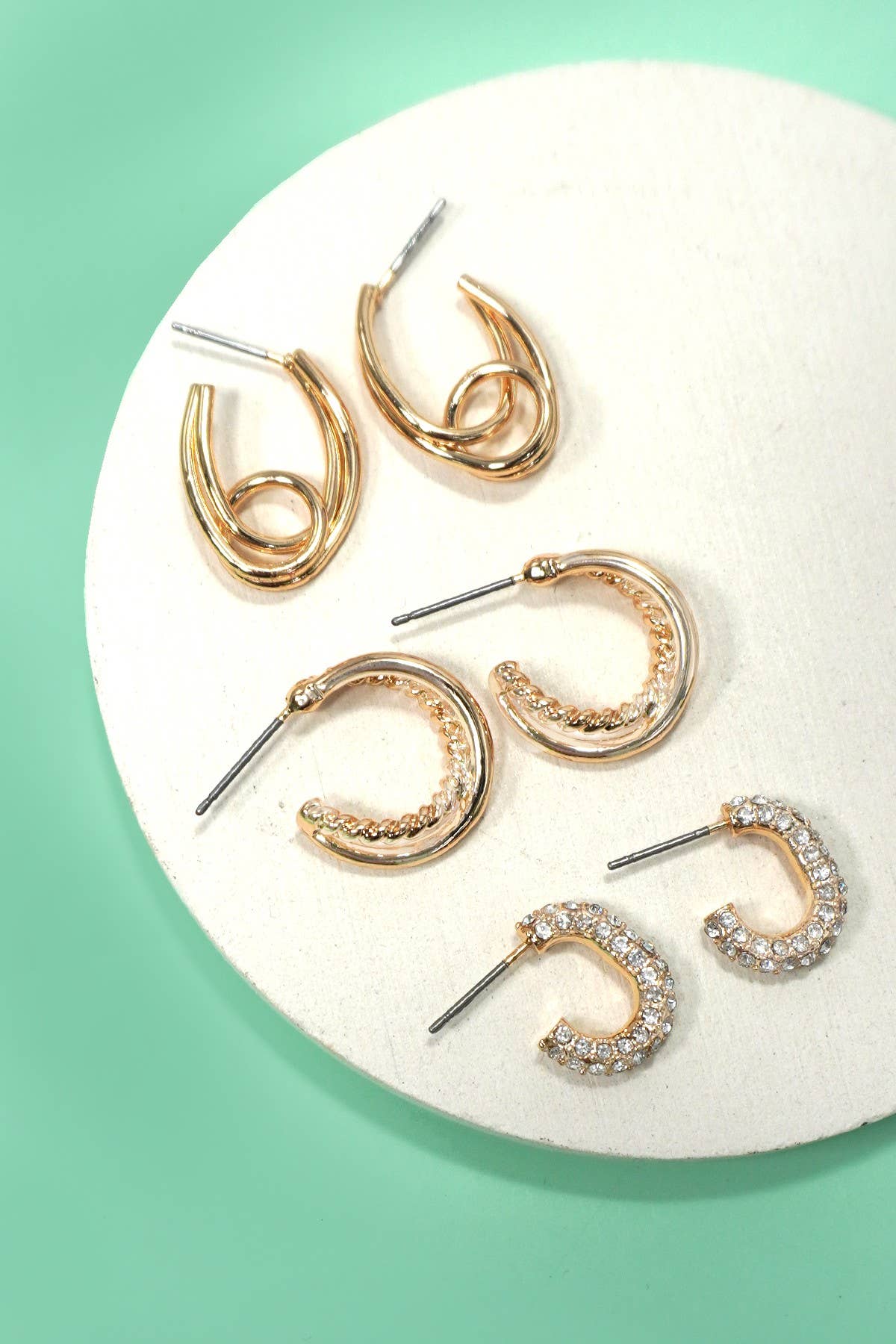 HAVILAH TRIO HUGGIE HOOP RHINESTONE TITANIUM POST EARRINGS