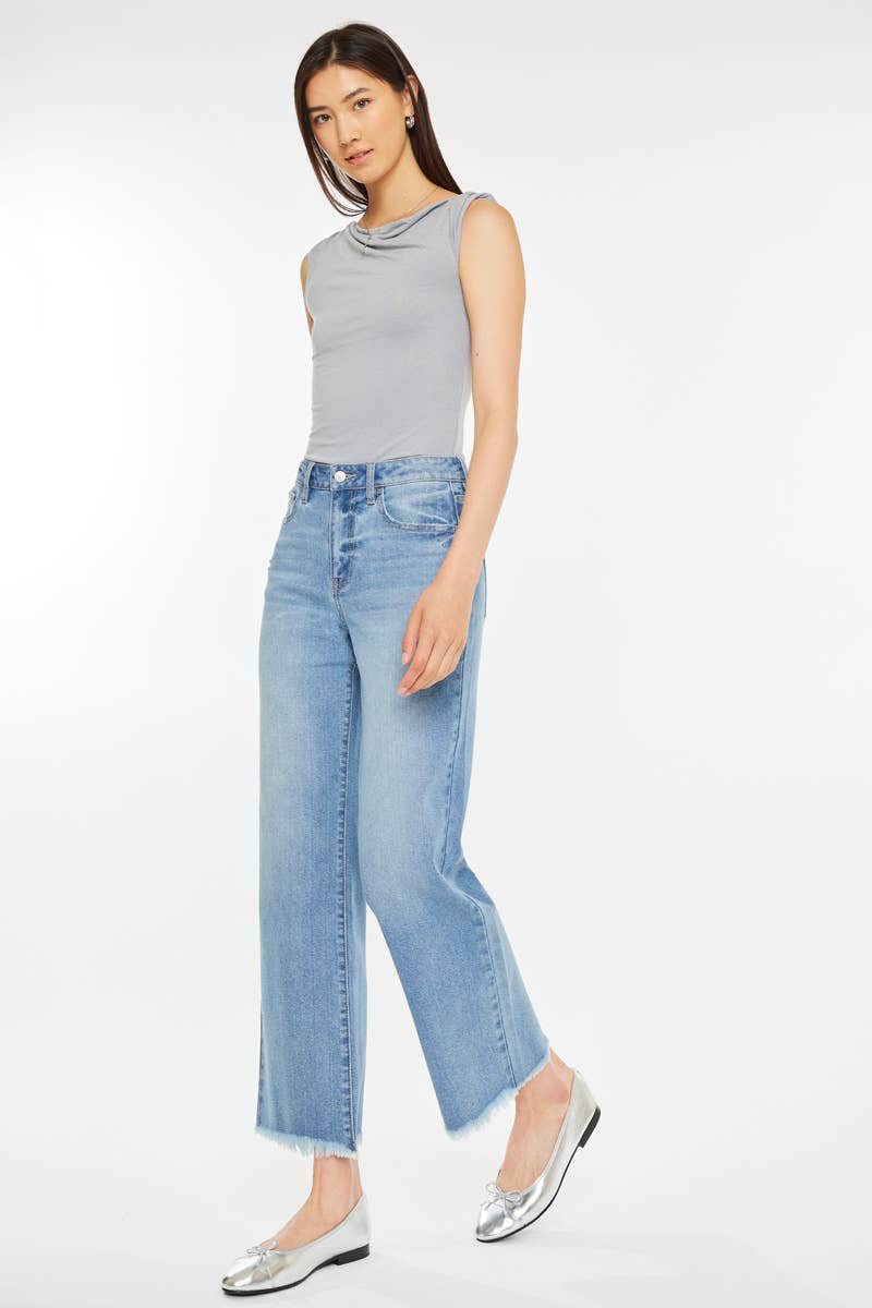 High Rise Slim Wide Leg Medium Wash Jeans