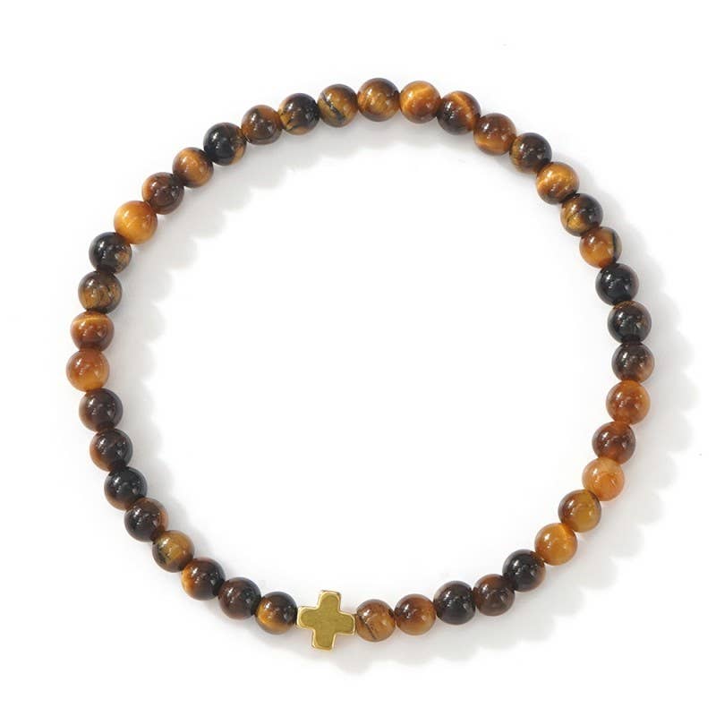 BOHO CROSS NATURAL STONE PERSONALIZED BRACELET | 40B5184 - Whimsical Details - []