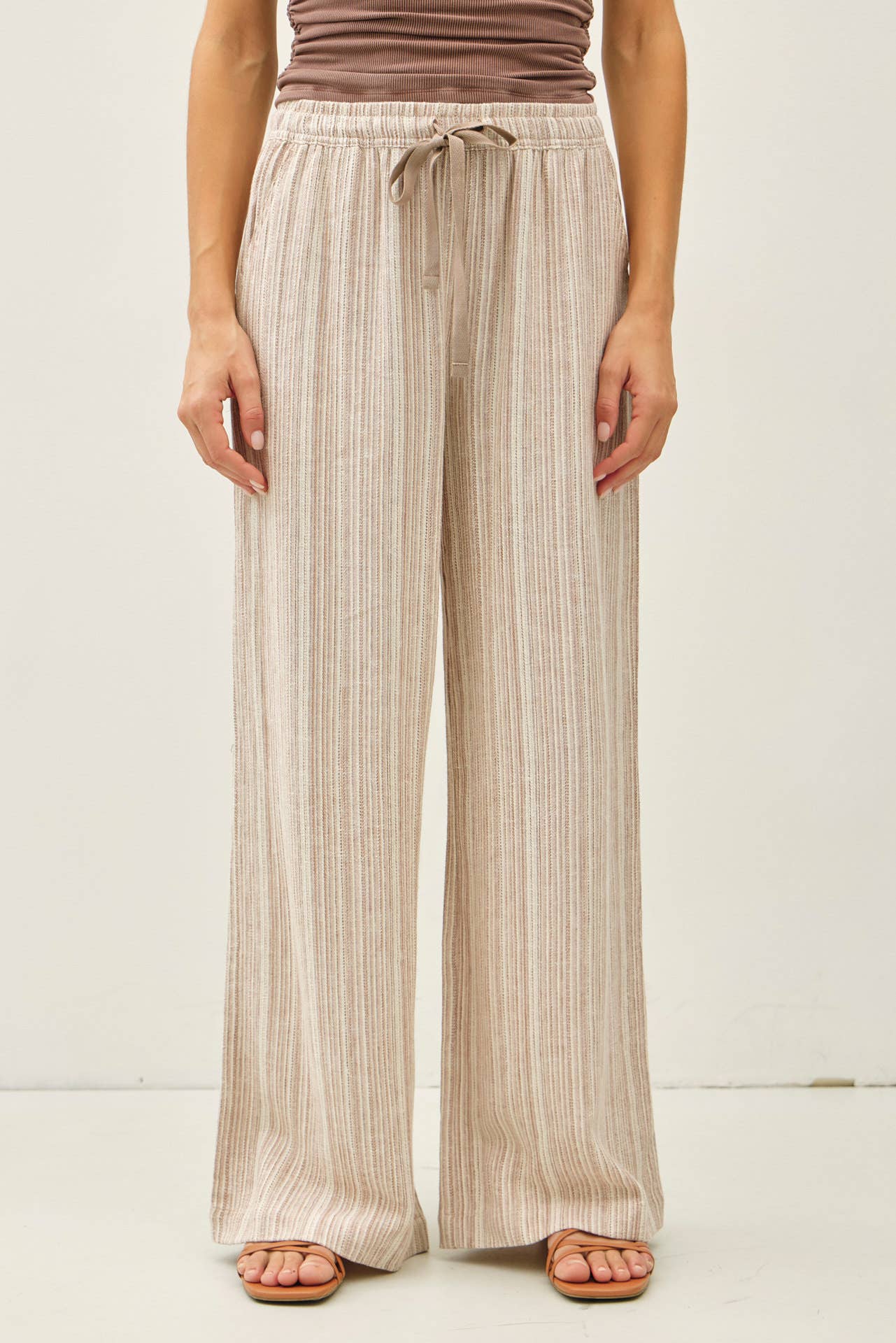 29" INSEAM STRIPED LINEN WIDE LEG PANTS - Whimsical Details - ["flouncy pants","green pants","linen pants","pants","stripe","striped","stripes","sweat pants"]