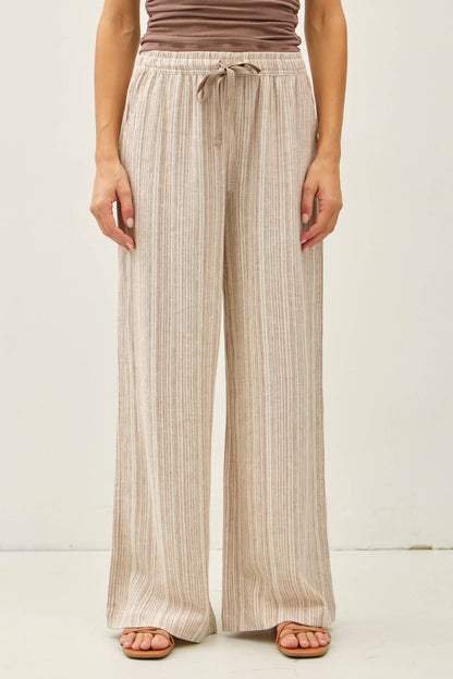 29" INSEAM STRIPED LINEN WIDE LEG PANTS - Whimsical Details - ["flouncy pants","green pants","linen pants","pants","stripe","striped","stripes","sweat pants"]