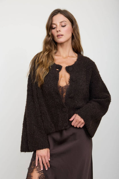 Fuzzy Knit Button Down Boxy Cardigan