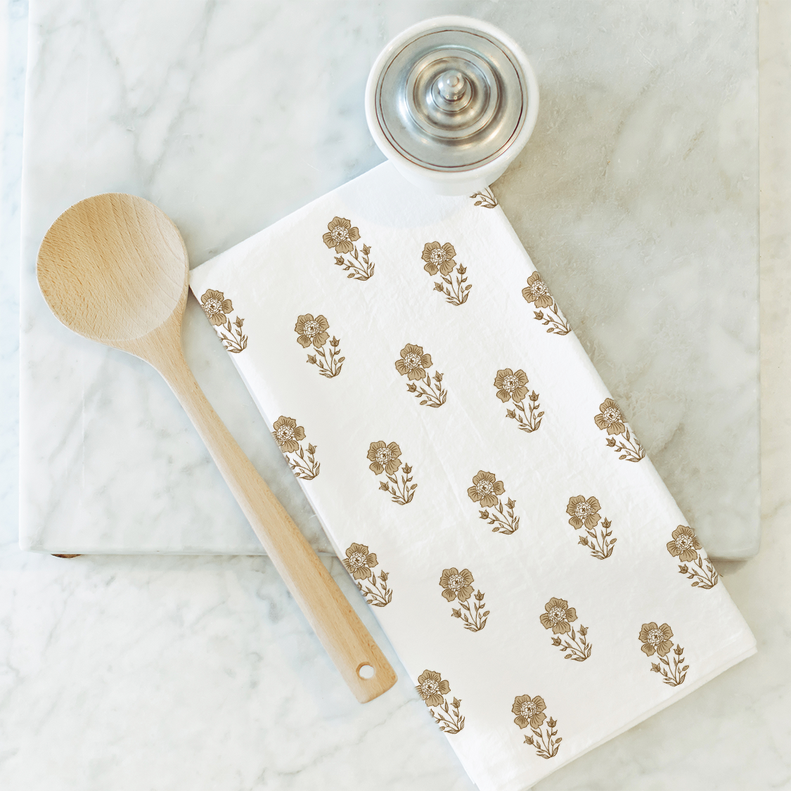 Gold Block Print Tea Towel - Whimsical Details - ["dish towel","tea towel"]