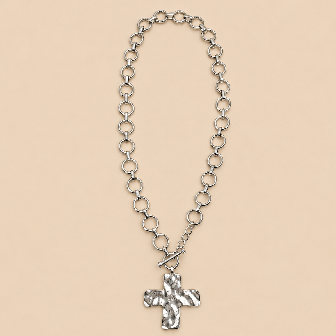 Kara Hammered Cross Front Toggle Necklace