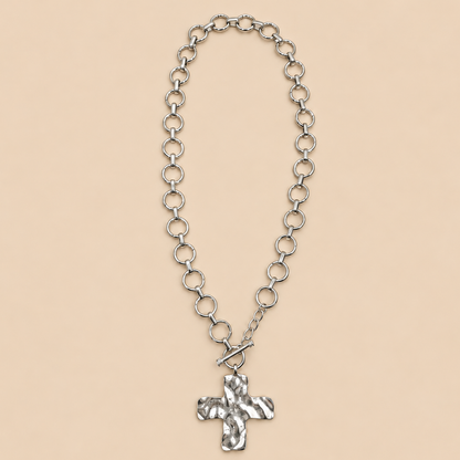 Kara Hammered Cross Front Toggle Necklace