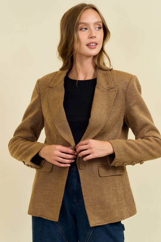 NOTCHED COLLAR BLAZER W/ BUTTONED SLEEVES