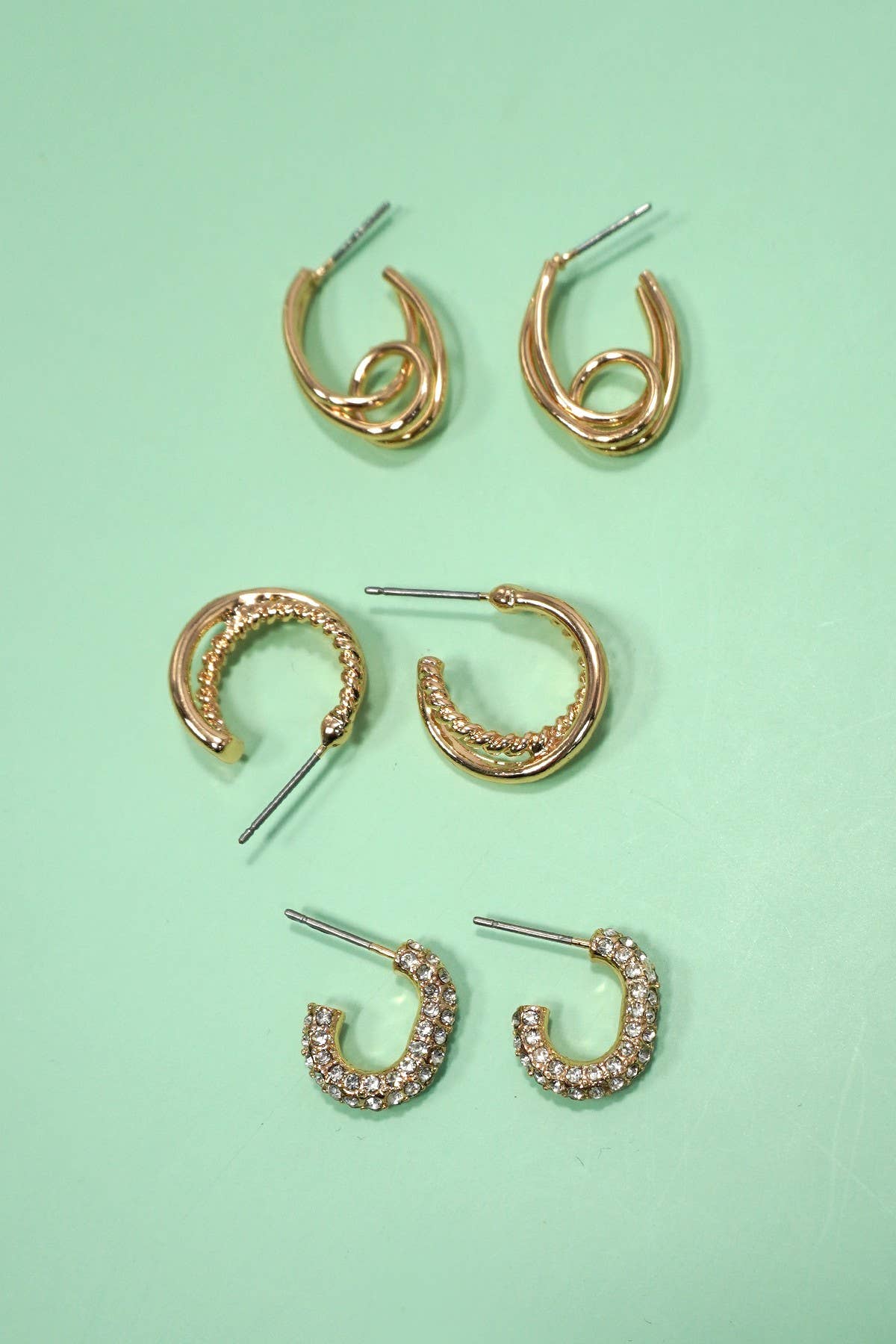 HAVILAH TRIO HUGGIE HOOP RHINESTONE TITANIUM POST EARRINGS