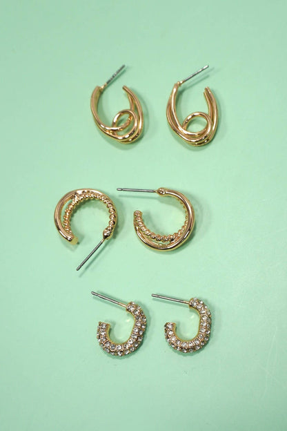 HAVILAH TRIO HUGGIE HOOP RHINESTONE TITANIUM POST EARRINGS