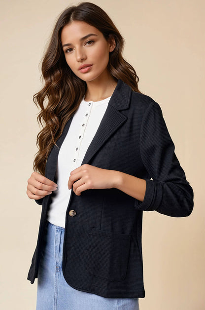 Shirred Sleeve Textured Blazer