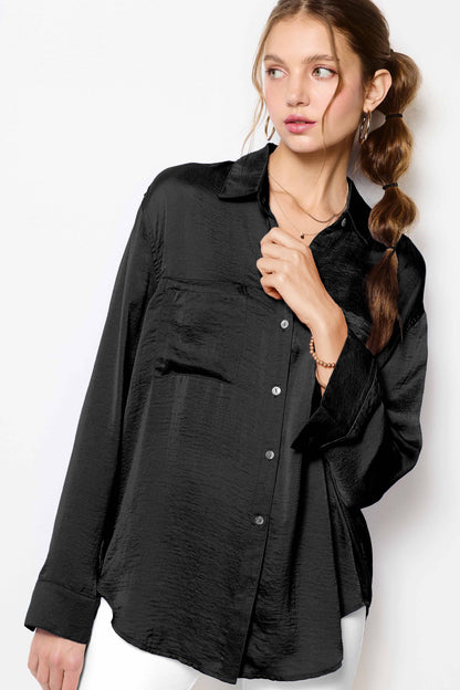 Silky and Flowy Button Down Long Sleeve Shirts - Whimsical Details - ["Blouse","button up","flowy","Long sleeve","Red Clearance","shirt","silky"]