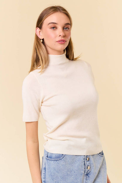 MOCK NECK HALF SLEEVE BASIC SWEATER TOP
