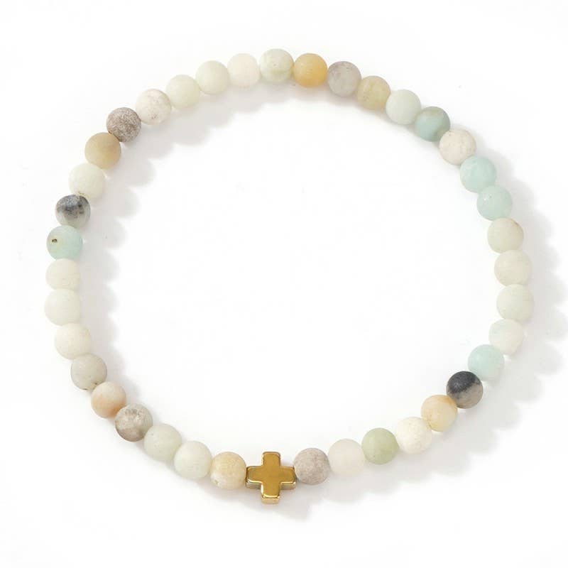 BOHO CROSS NATURAL STONE PERSONALIZED BRACELET | 40B5184 - Whimsical Details - []