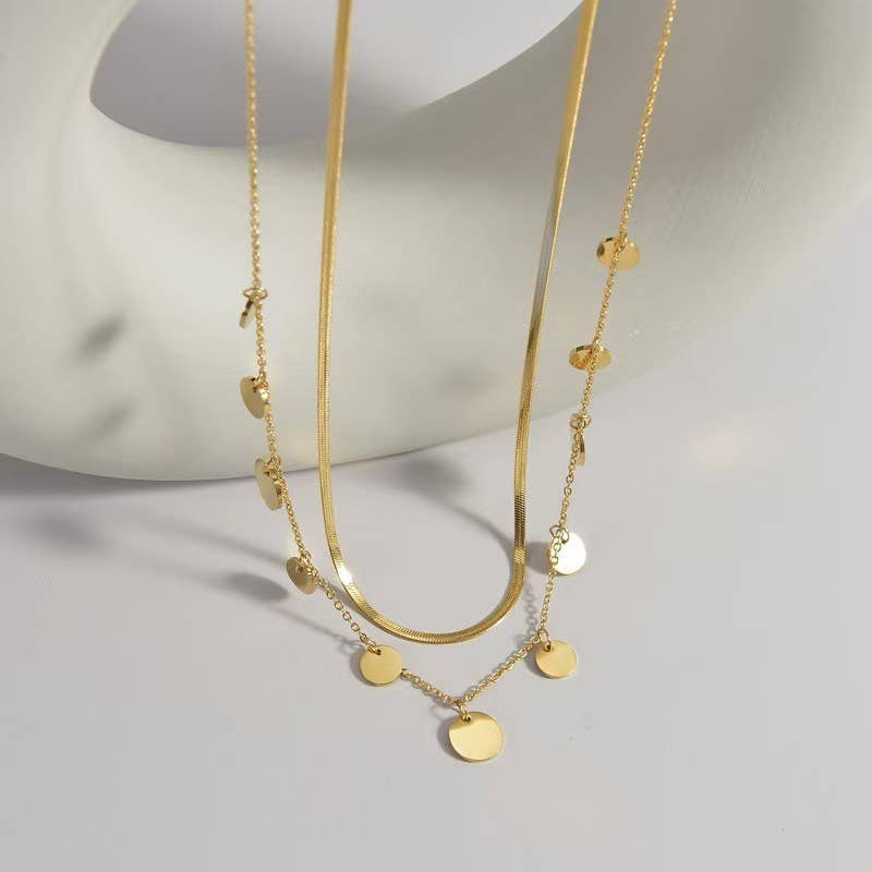 FLORENCE STAINLESS STEEL TARNISH FREE DISC LAYER NECKLACE