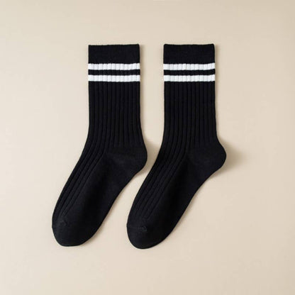 Woman Stripe Half Crew Throwback Cotton Socks - Whimsical Details - ["crew socks","sock","socks"]