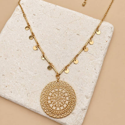 Gold-Tone Filigree Medallion Disc Drop Necklace