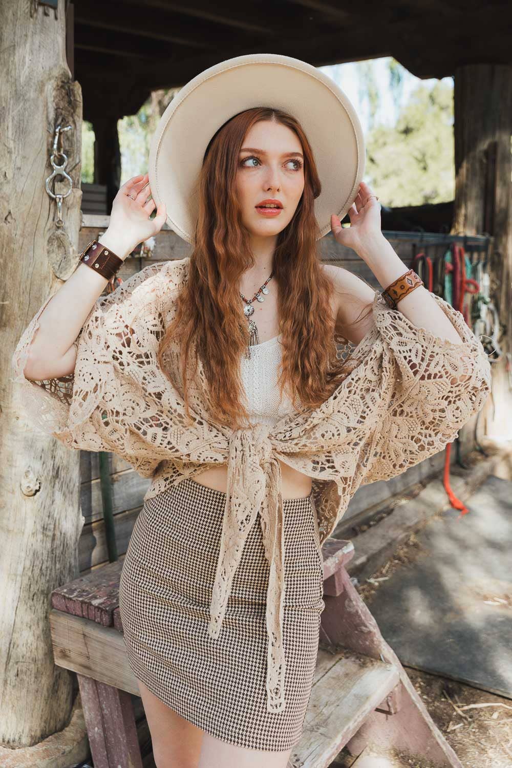 Crochet Floral Petal Kimono Wrap - Whimsical Details - ["kimono","lace","mocha","tie waist"]