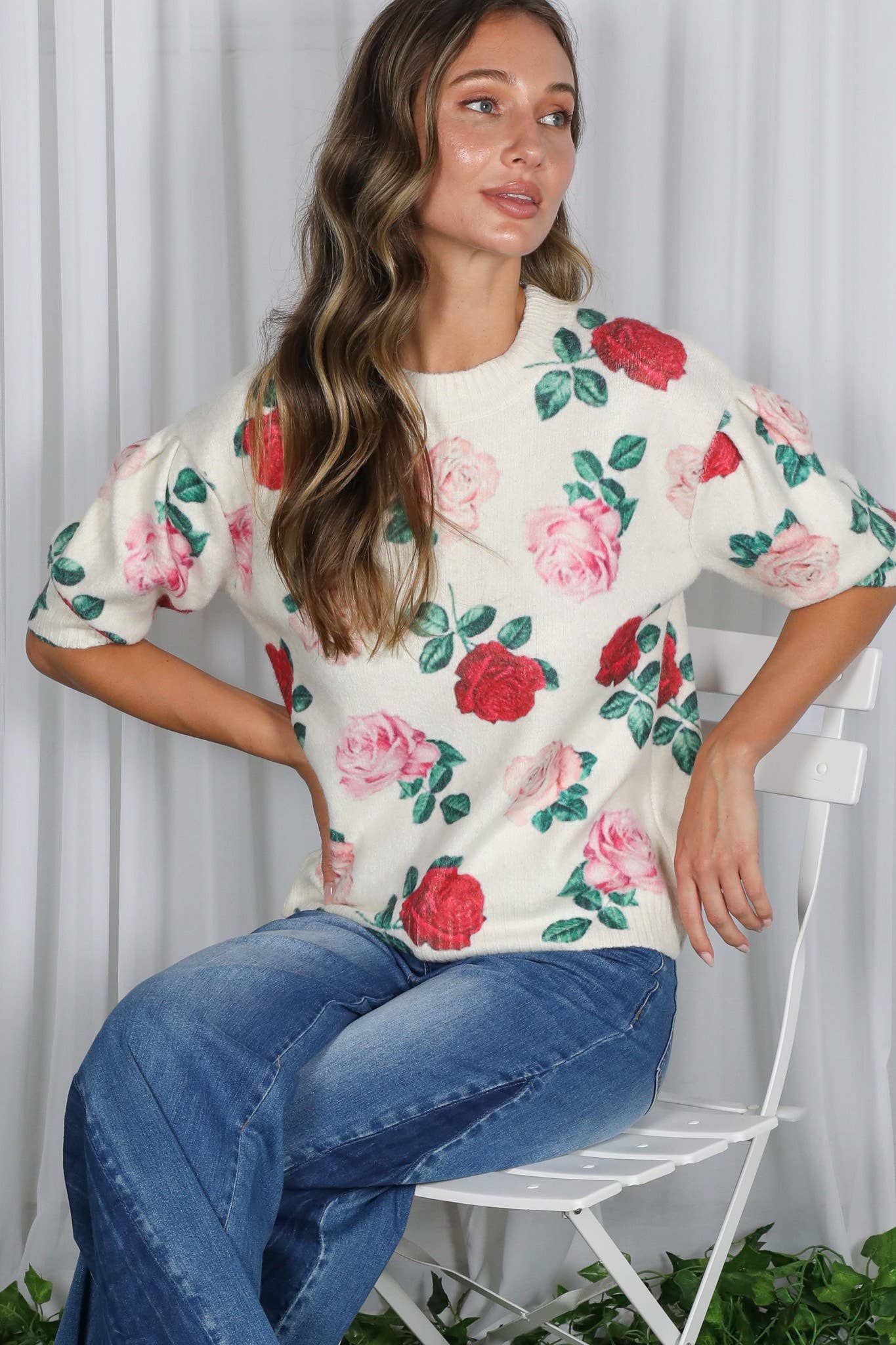 English Roses Crew Neck Cozy Soft Knit Sweater