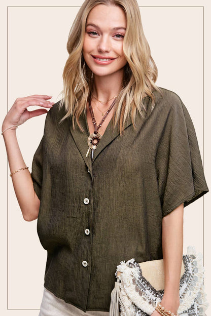 Lightweight Solid Button Down V-neck Shirts