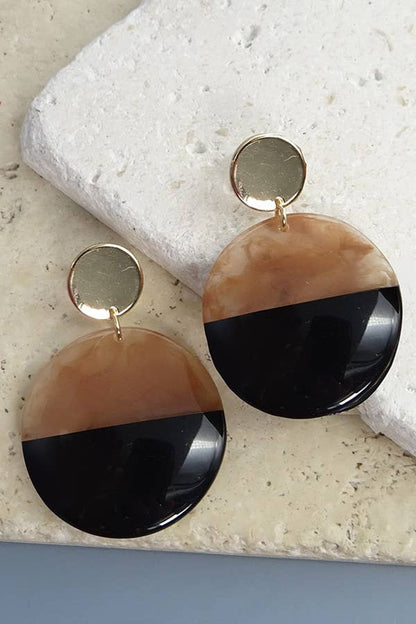 Saffa Black and Brown Round Circle Earrings
