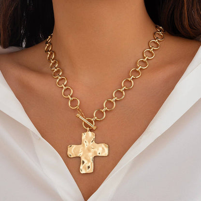 Kara Hammered Cross Front Toggle Necklace